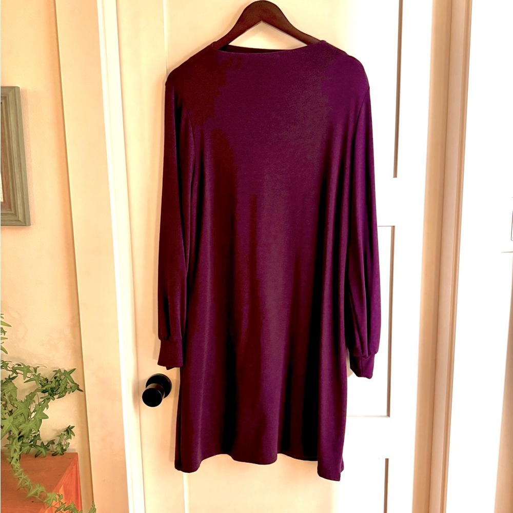Encircled Puff Sleeve Plum Sweatshirt Dress